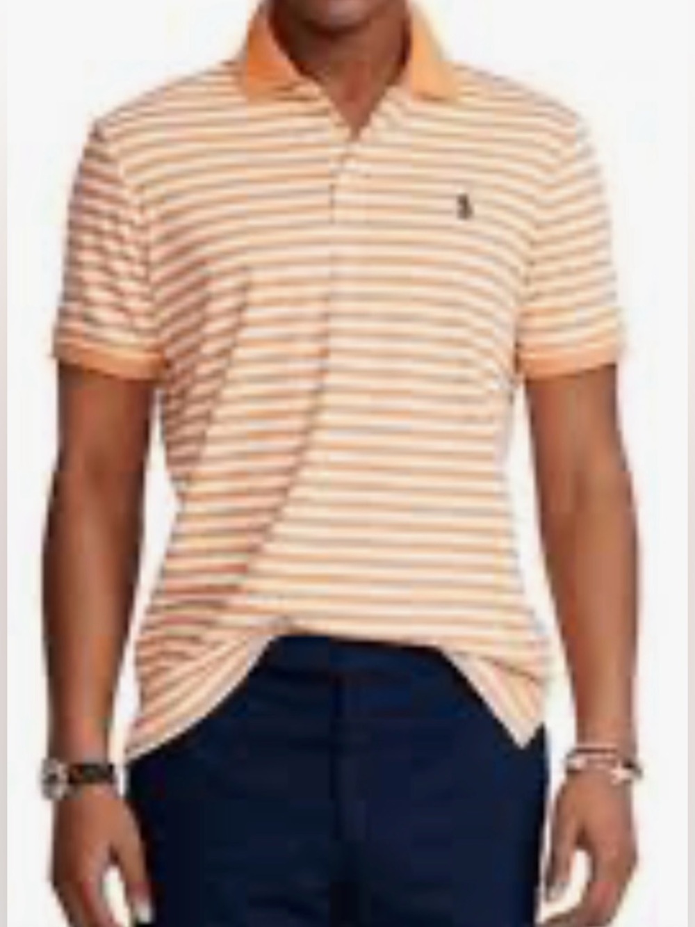 Polo by Ralph Lauren man’s Orange & White Striped Polo with logo Green Pony. XL